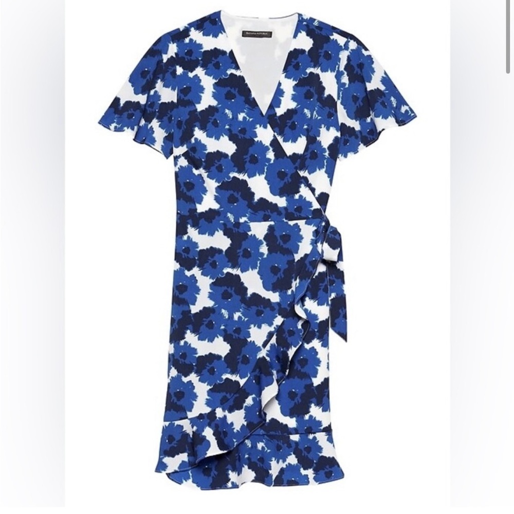 Floral Blue Faux Wrap Dress